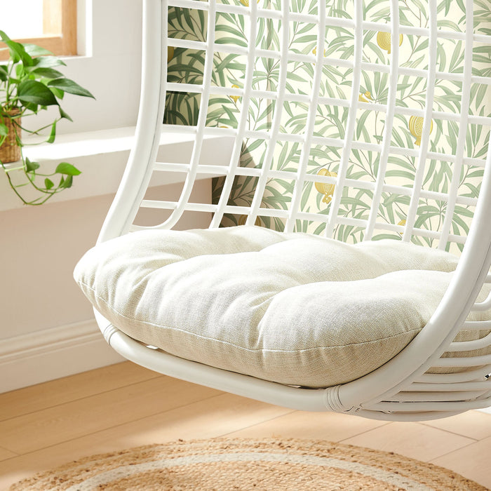 Modway Tamsin Open Grid Weave Natural Rattan Hanging Chair in White - lifestyle view 17