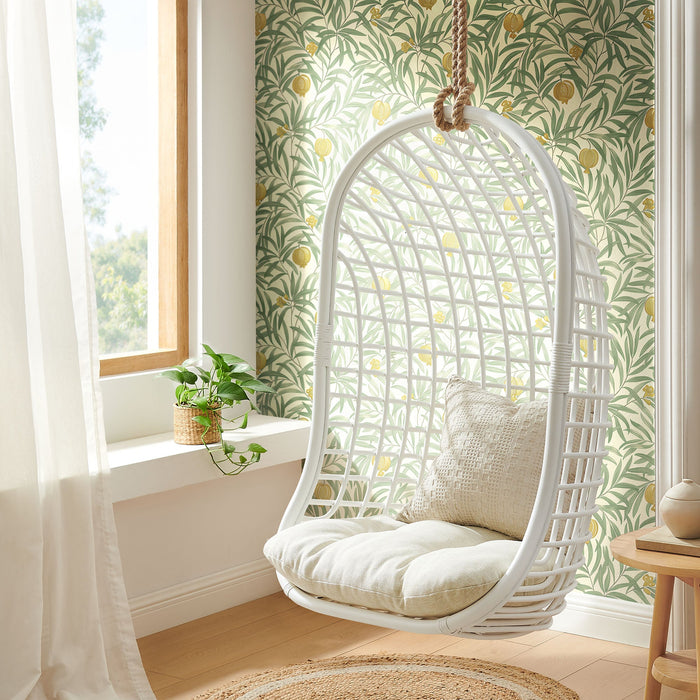 Modway Tamsin Open Grid Weave Natural Rattan Hanging Chair in White - lifestyle view 20