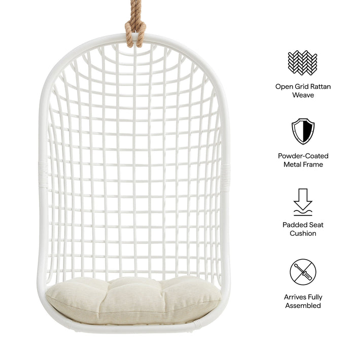 Modway Tamsin Open Grid Weave Natural Rattan Hanging Chair in White - dimensions and specifications