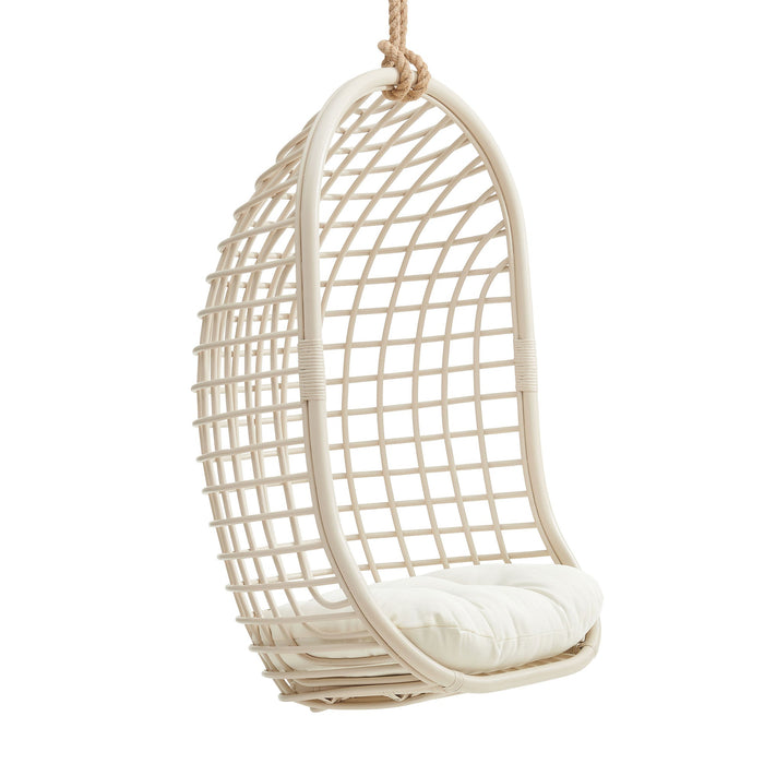 Modway Tamsin Open Grid Weave Natural Rattan Hanging Chair in Light Tan - front view