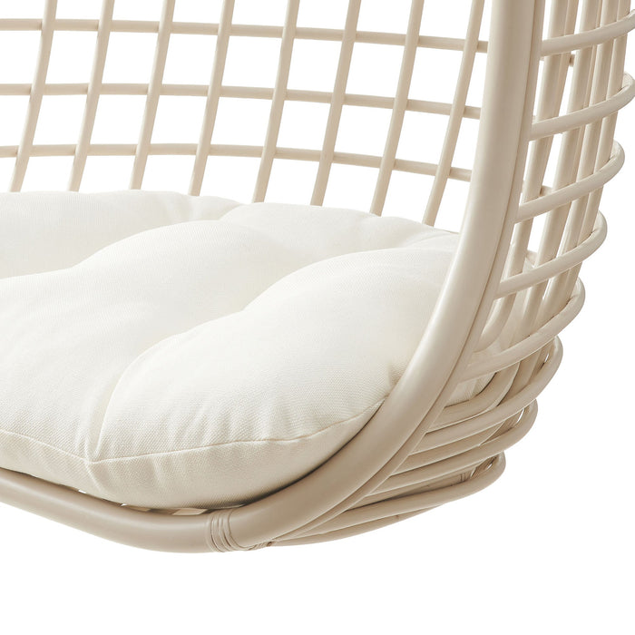 Modway Tamsin Open Grid Weave Natural Rattan Hanging Chair in Light Tan - lifestyle view