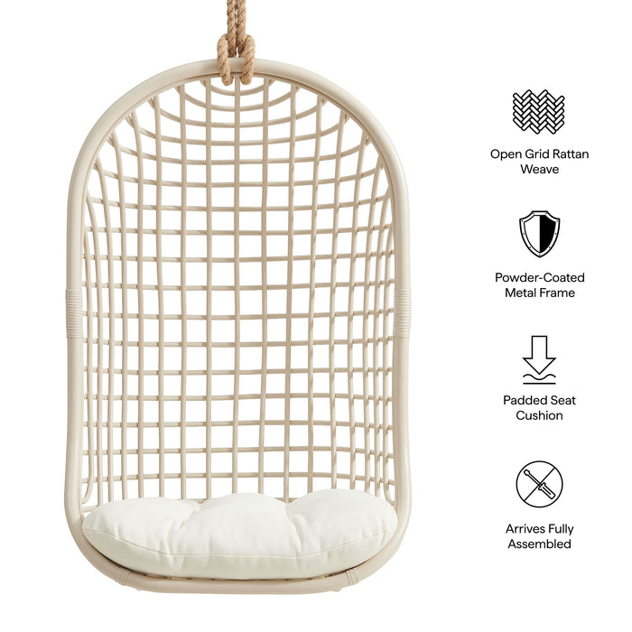 Modway Tamsin Open Grid Weave Natural Rattan Hanging Chair in Light Tan - dimensions and specifications