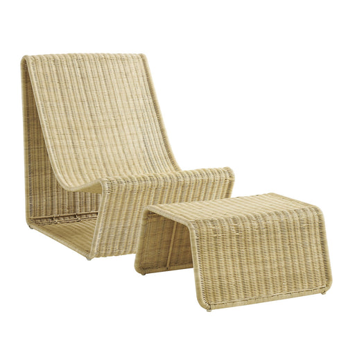 Modway Eira 2 Piece Continuous Curved Natural Rattan Lounge Chair and Ottoman Set in Natural Rattan - front view
