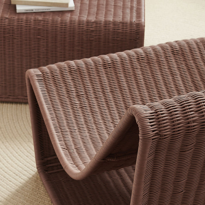 Modway Eira 2 Piece Continuous Curved Natural Rattan Lounge Chair and Ottoman Set in Mocha - side view