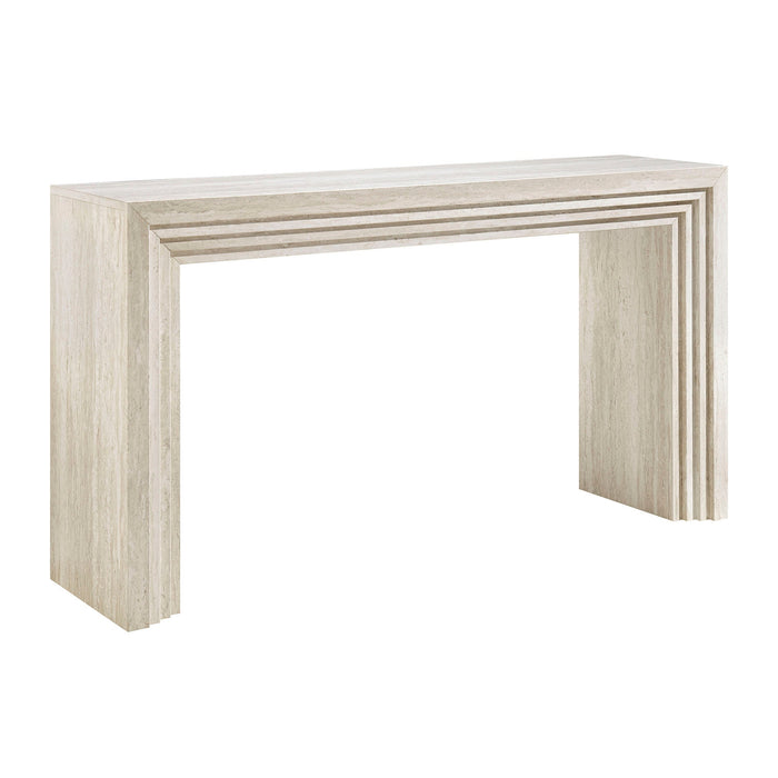 Modway Olney 63 Inch Fluted Console Table in Ivory Travertine - front view