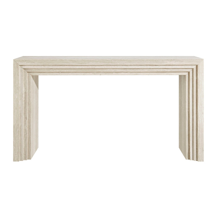 Modway Olney 63 Inch Fluted Console Table in Ivory Travertine - side view