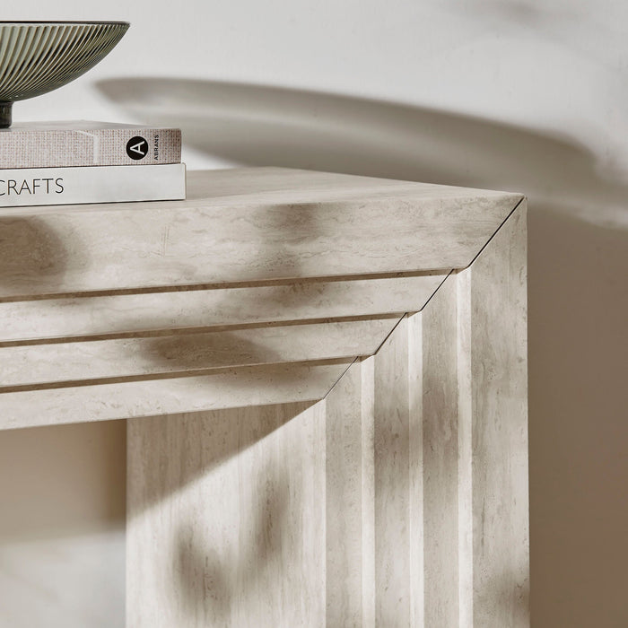 Modway Olney 63 Inch Fluted Console Table in Ivory Travertine - lifestyle view