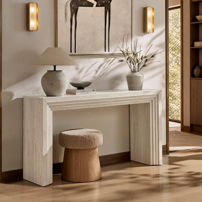 Modway Olney 63 Inch Fluted Console Table in Ivory Travertine - lifestyle view 17