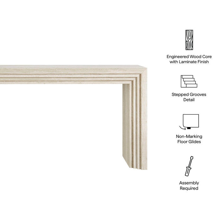 Modway Olney 63 Inch Fluted Console Table in Ivory Travertine - dimensions and specifications