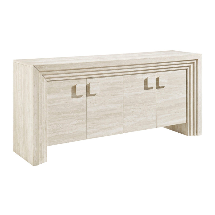 Modway Olney 4-Door Fluted Sideboard in Ivory Travertine - front view