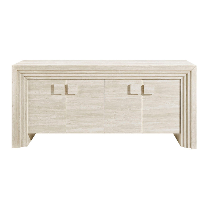 Modway Olney 4-Door Fluted Sideboard in Ivory Travertine - side view