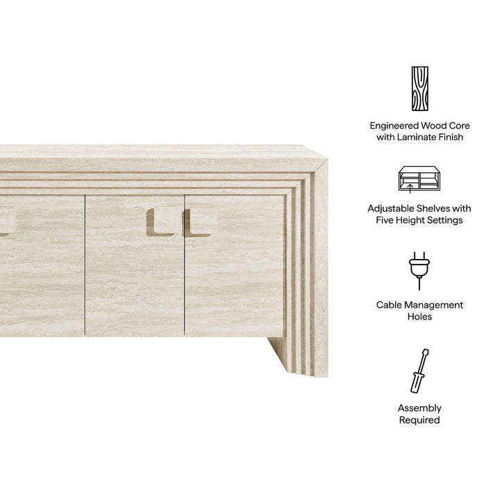 Modway Olney 4-Door Fluted Sideboard in Ivory Travertine - dimensions and specifications