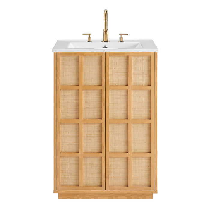 Modway Aiko 24 Inch Japandi Bathroom Vanity in Natural White - detail view