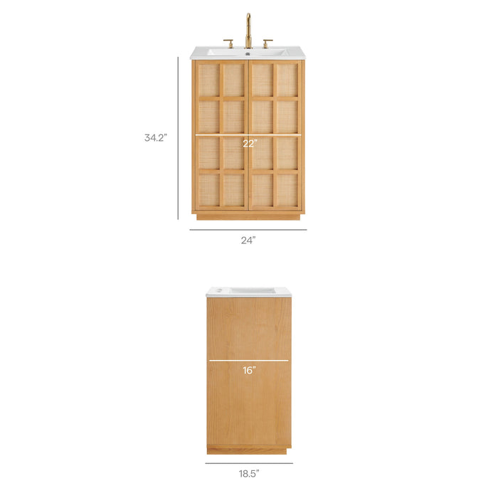 Modway Aiko 24 Inch Japandi Bathroom Vanity in Natural White - dimensions and specifications 12