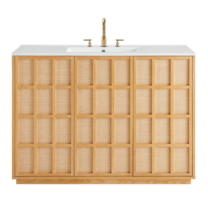 Modway Aiko 48 Inch Japandi Bathroom Vanity in Natural White - detail view