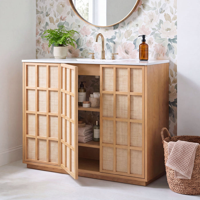 Modway Aiko 48 Inch Japandi Bathroom Vanity in Natural White - lifestyle view 9