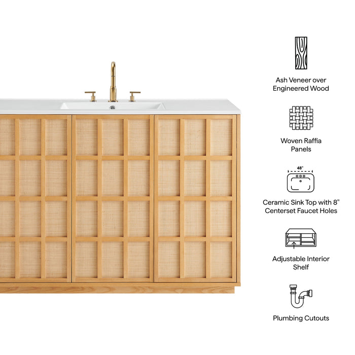 Modway Aiko 48 Inch Japandi Bathroom Vanity in Natural White - dimensions and specifications