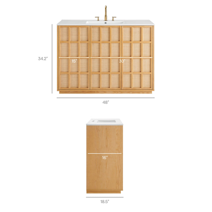 Modway Aiko 48 Inch Japandi Bathroom Vanity in Natural White - dimensions and specifications 12