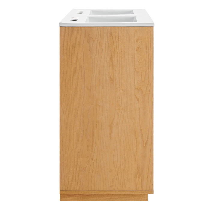 Modway Aiko 48 Inch Double Sink Japandi Bathroom Vanity in Natural White - angled view