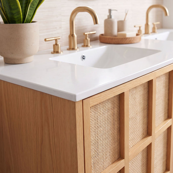 Modway Aiko 48 Inch Double Sink Japandi Bathroom Vanity in Natural White - lifestyle view 8