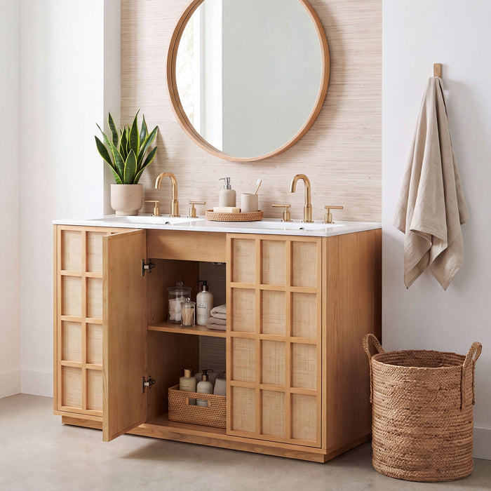 Modway Aiko 48 Inch Double Sink Japandi Bathroom Vanity in Natural White - lifestyle view 9