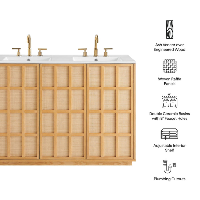 Modway Aiko 48 Inch Double Sink Japandi Bathroom Vanity in Natural White - dimensions and specifications