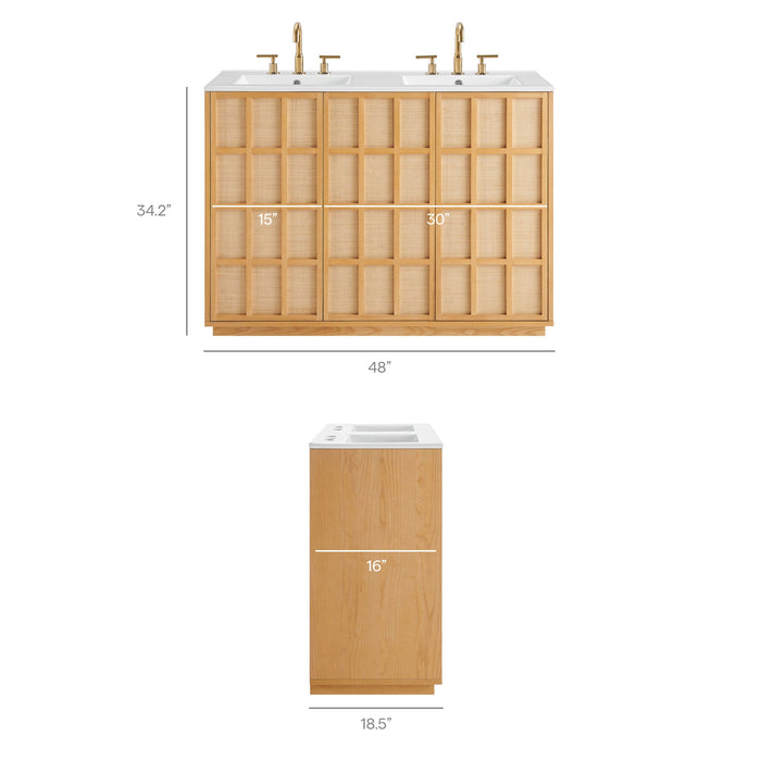 Modway Aiko 48 Inch Double Sink Japandi Bathroom Vanity in Natural White - dimensions and specifications 12