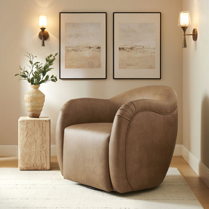 Modway Compose Barrel Vegan Leather Swivel Armchair in Toast - lifestyle view 13