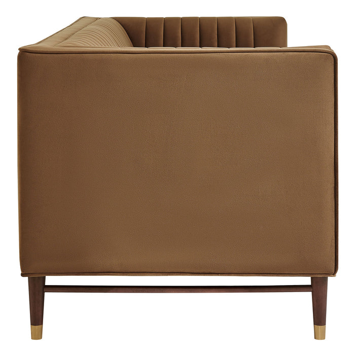 Modway Devote 93 Inch Performance Velvet Channel Tufted Sofa in Carob - angled view
