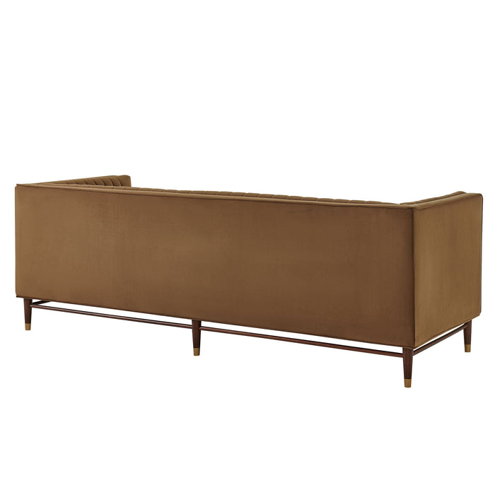 Modway Devote 93 Inch Performance Velvet Channel Tufted Sofa in Carob - side view