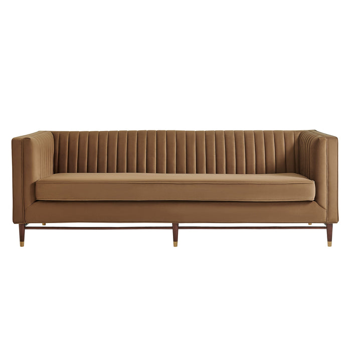 Modway Devote 93 Inch Performance Velvet Channel Tufted Sofa in Carob - detail view