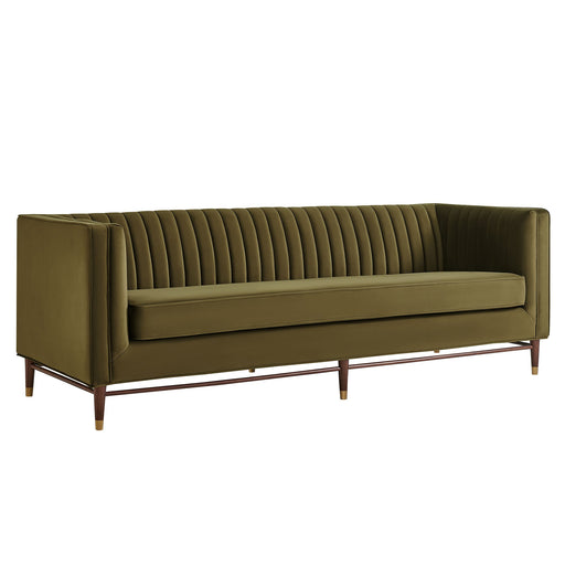 Modway Devote 93 Inch Performance Velvet Channel Tufted Sofa in Cypress - front view