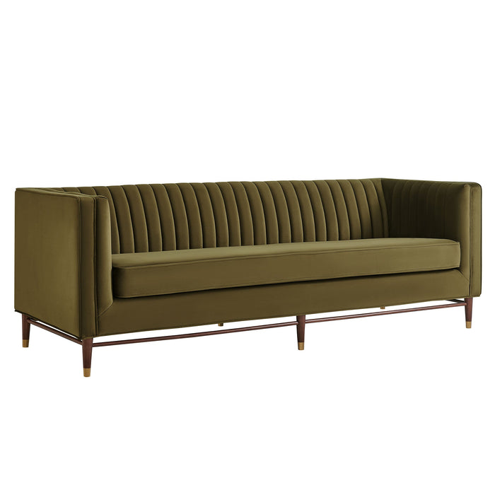 Modway Devote 93 Inch Performance Velvet Channel Tufted Sofa in Cypress - front view