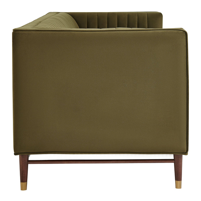 Modway Devote 93 Inch Performance Velvet Channel Tufted Sofa in Cypress - angled view