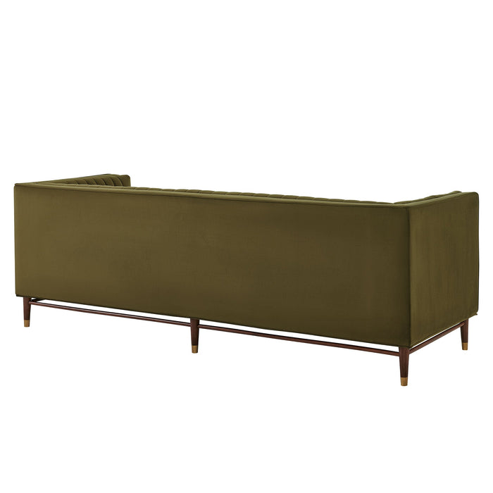 Modway Devote 93 Inch Performance Velvet Channel Tufted Sofa in Cypress - side view