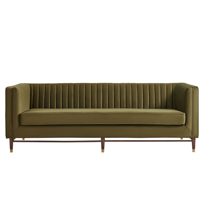 Modway Devote 93 Inch Performance Velvet Channel Tufted Sofa in Cypress - detail view