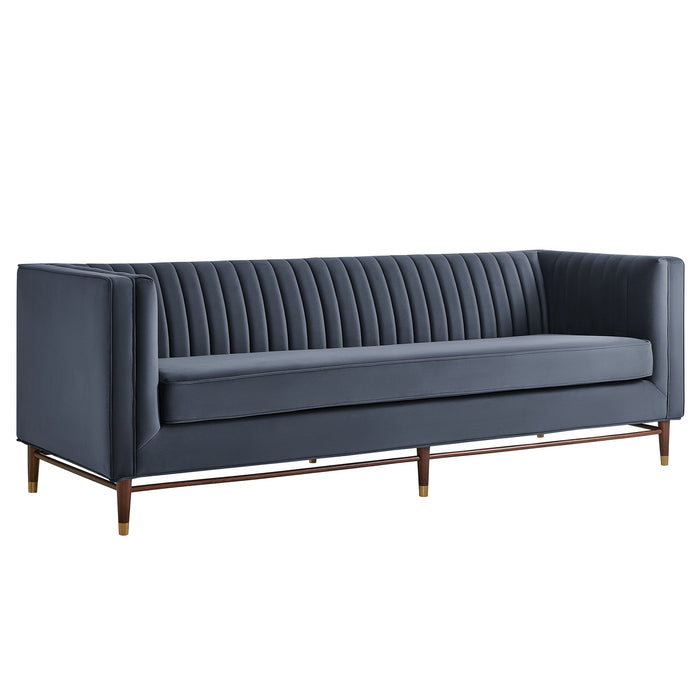 Modway Devote 93 Inch Performance Velvet Channel Tufted Sofa in Marine - front view