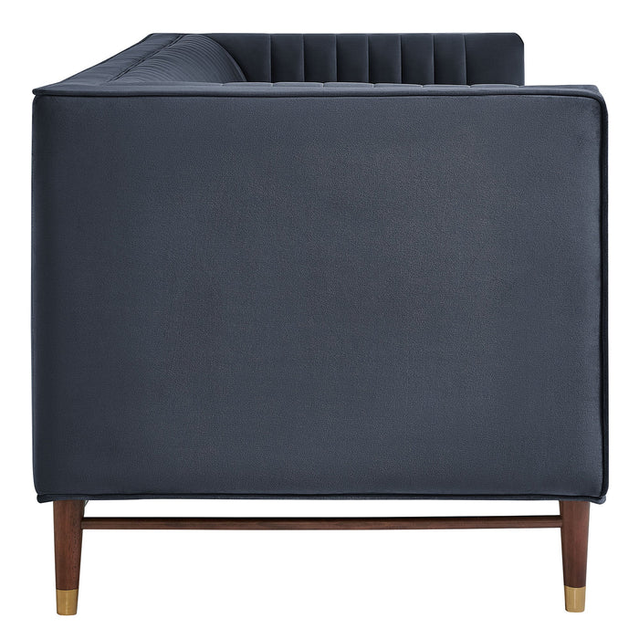 Modway Devote 93 Inch Performance Velvet Channel Tufted Sofa in Marine - angled view