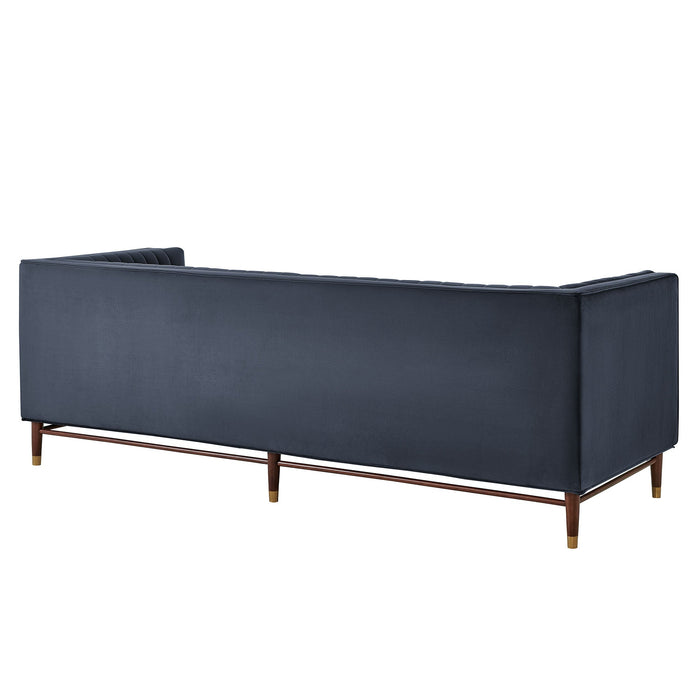 Modway Devote 93 Inch Performance Velvet Channel Tufted Sofa in Marine - side view