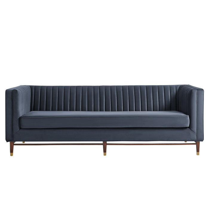 Modway Devote 93 Inch Performance Velvet Channel Tufted Sofa in Marine - detail view