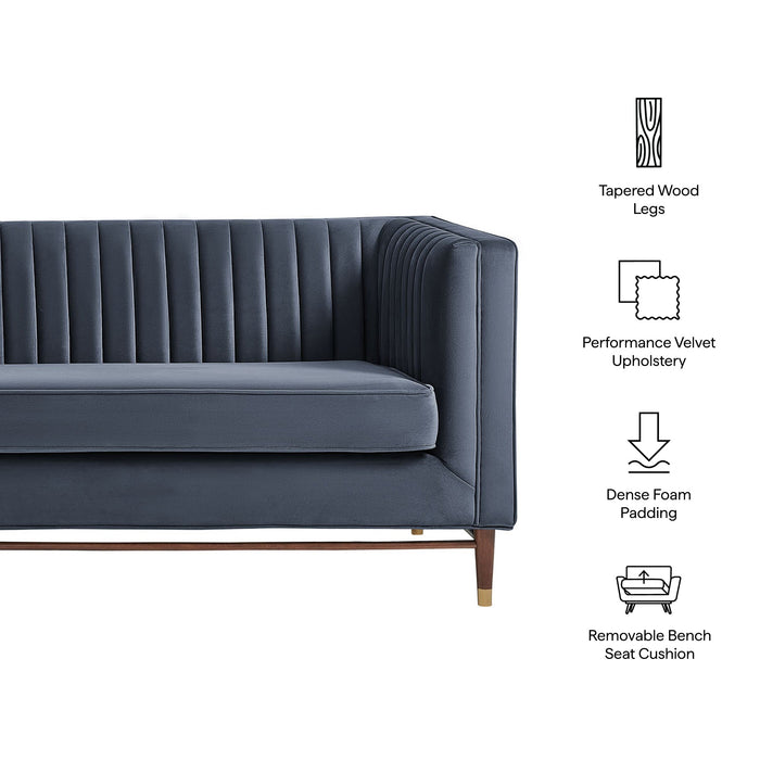 Modway Devote 93 Inch Performance Velvet Channel Tufted Sofa in Marine - dimensions and specifications