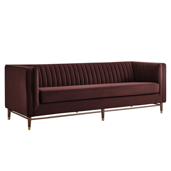 Modway Devote 93 Inch Performance Velvet Channel Tufted Sofa in Mulberry - front view