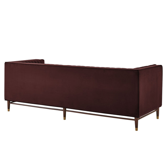 Modway Devote 93 Inch Performance Velvet Channel Tufted Sofa in Mulberry - side view