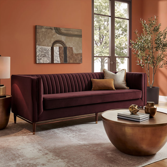 Modway Devote 93 Inch Performance Velvet Channel Tufted Sofa in Mulberry - lifestyle view 28