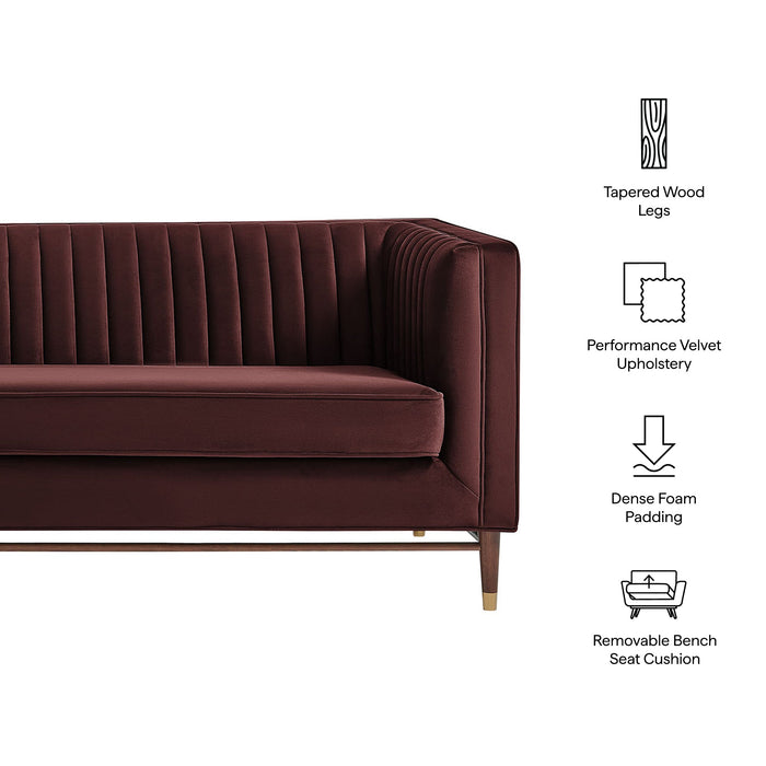 Modway Devote 93 Inch Performance Velvet Channel Tufted Sofa in Mulberry - dimensions and specifications