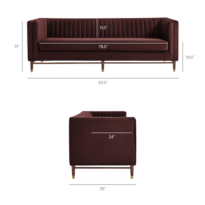 Modway Devote 93 Inch Performance Velvet Channel Tufted Sofa in Mulberry - dimensions and specifications 36