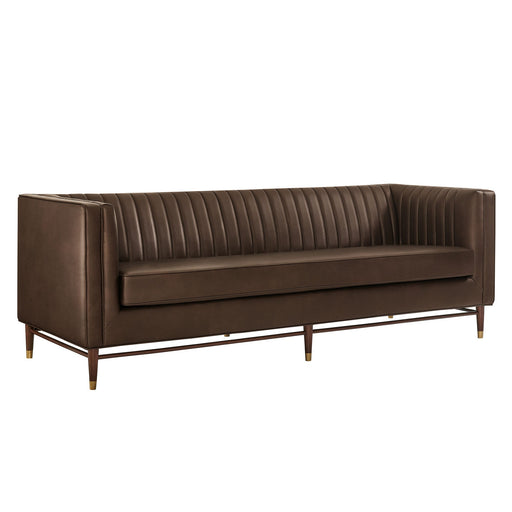 Modway Devote 93 Inch Vegan Leather Channel Tufted Sofa in Espresso - front view