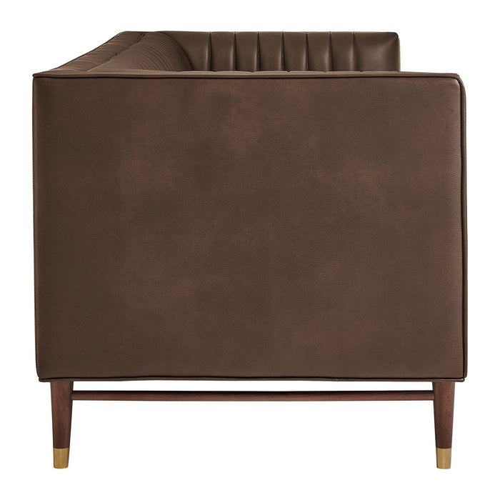 Modway Devote 93 Inch Vegan Leather Channel Tufted Sofa in Espresso - angled view