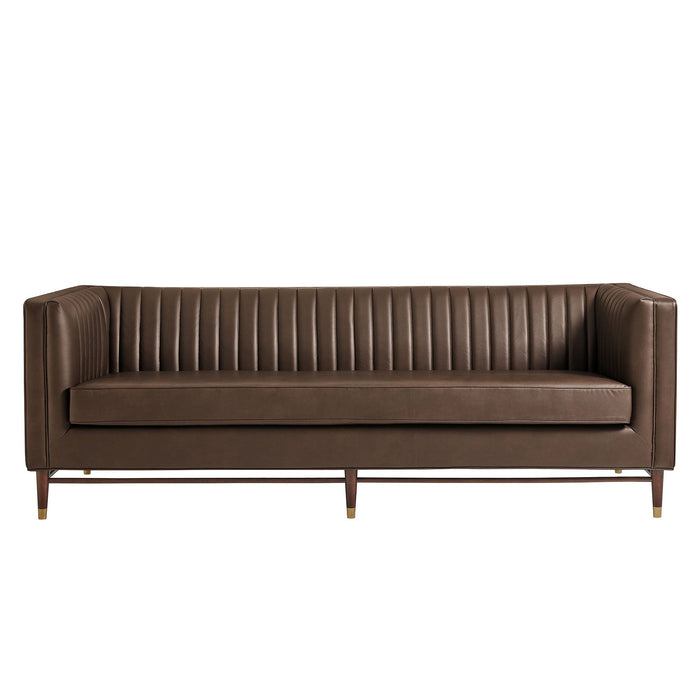Modway Devote 93 Inch Vegan Leather Channel Tufted Sofa in Espresso - detail view
