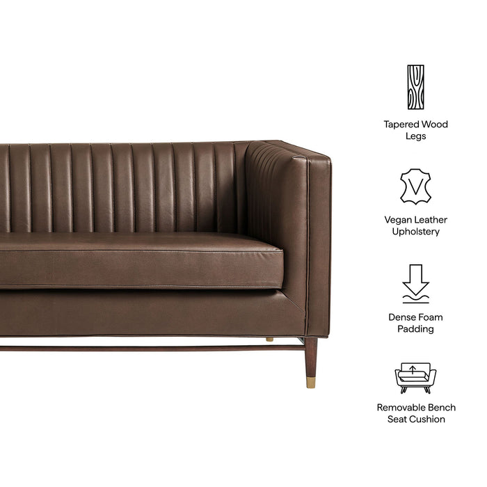 Modway Devote 93 Inch Vegan Leather Channel Tufted Sofa in Espresso - dimensions and specifications